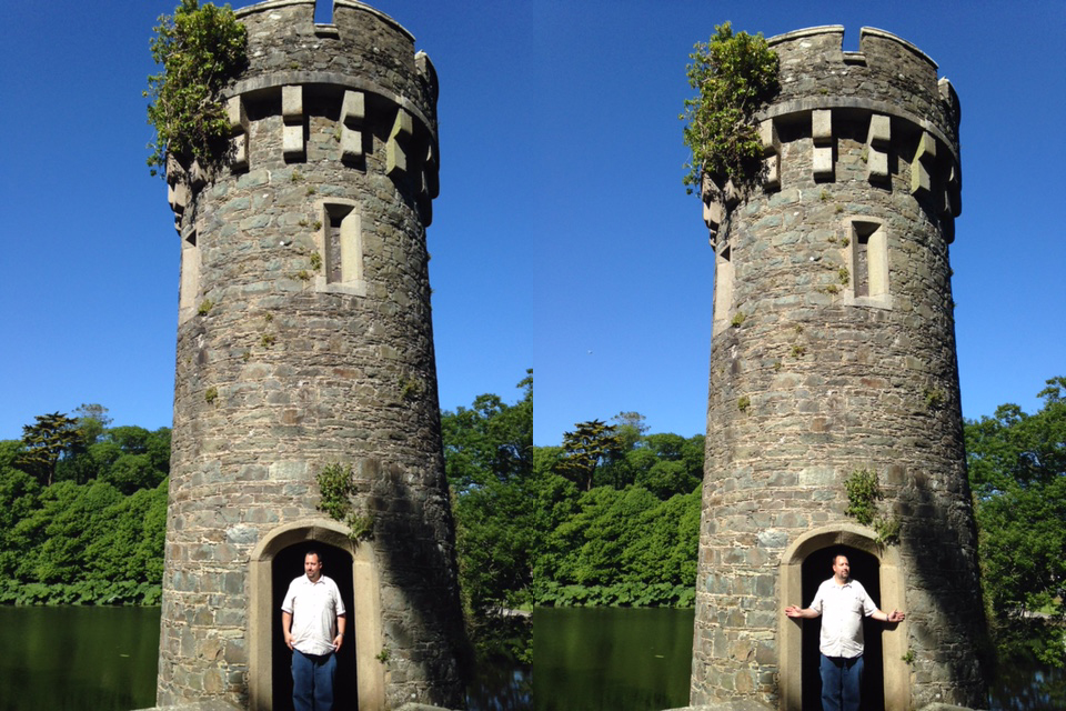 When you're in a castle turret, then you're going to want the best photo of you to share with friends. Here's an example of a typical photo of hands at side, versus the 'holding your sub' approach that creates visual distance and slims your shoulders if you were going for an up-close portrait. (Kevin Kaiser | Travel Beat Magazine)
