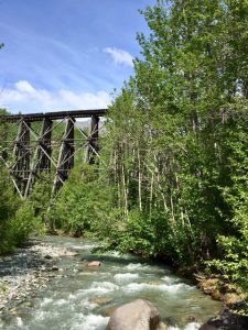The The Copper River and Northwestern Railway was built to the Kennecott Mine. Little remains of the railroad, but this portion still bridges the river. (Cheryl Welch | Travel Beat)